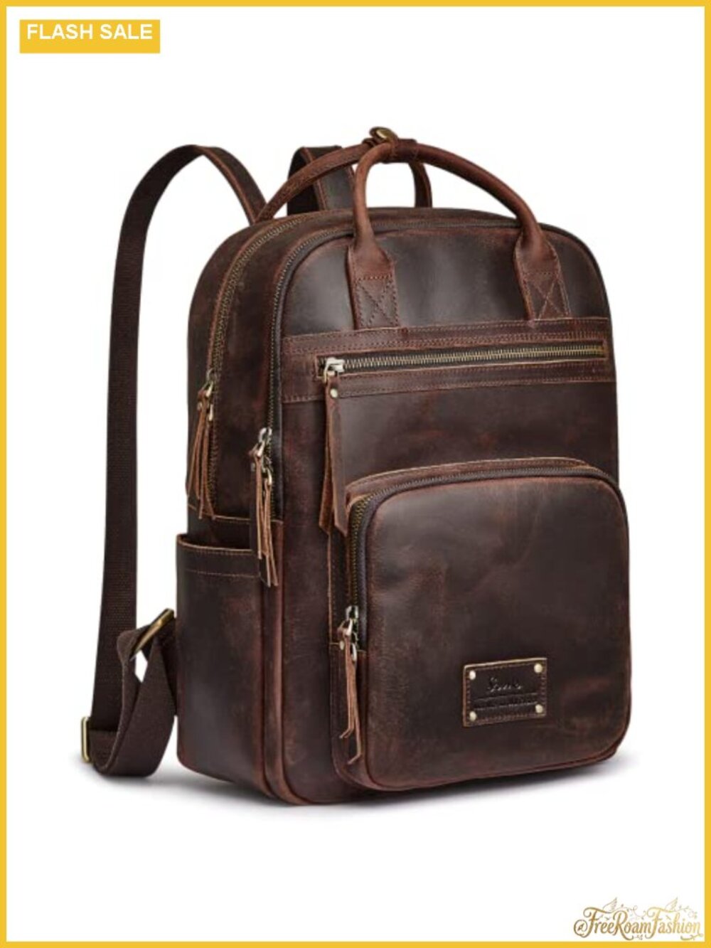 Vintage Genuine Leather Backpack Purse Travel Daypack with Luggage Sleeve